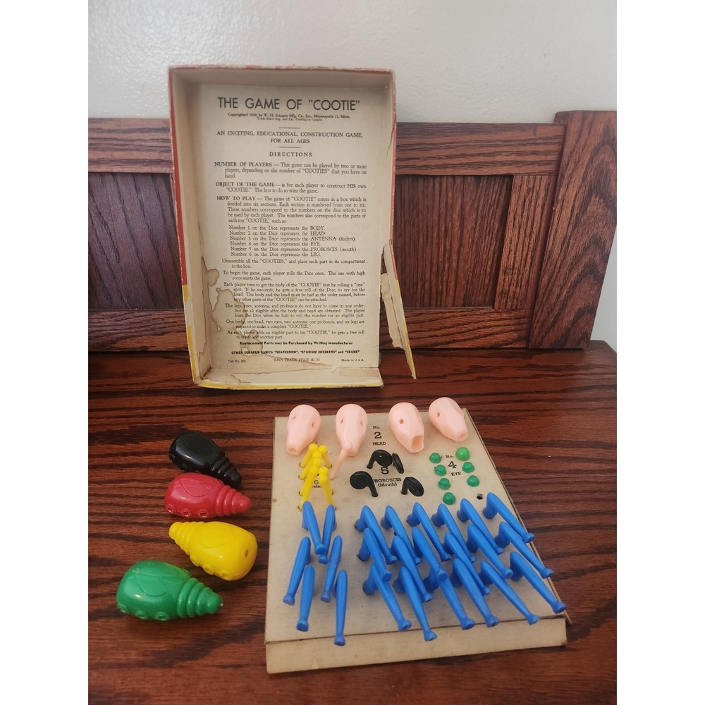 Vintage Game Of Cootie 1949 Original Box W.H. Schaper Manufacturing - Picture 6 of 10